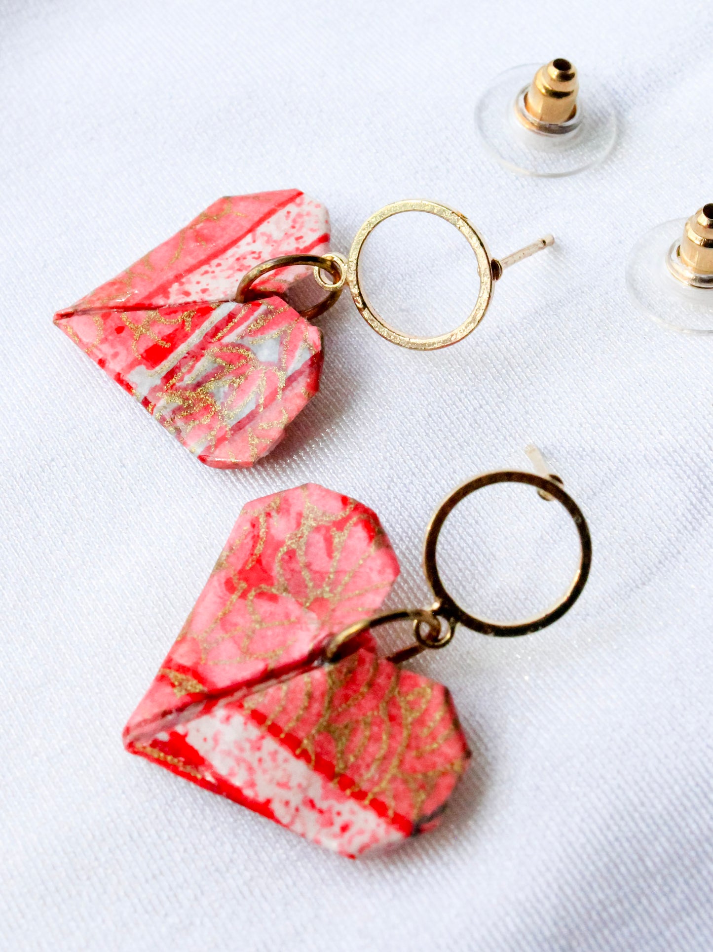 Origami Love Heart Golden Hollow Studs