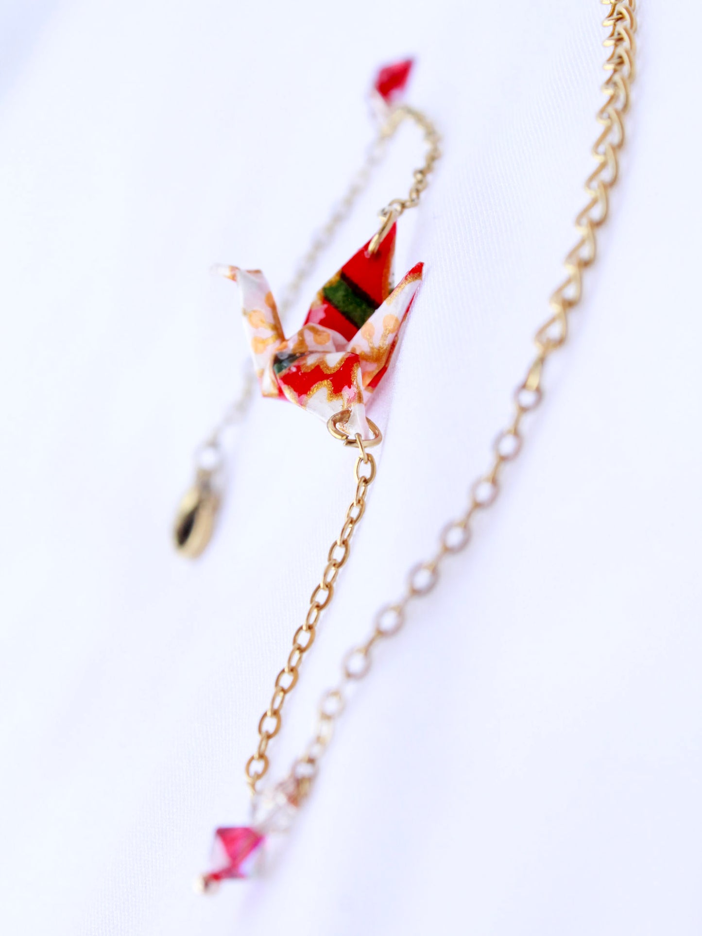 Origami-Bracelet-Crane-Swarovski-Crystal-Gold-Red