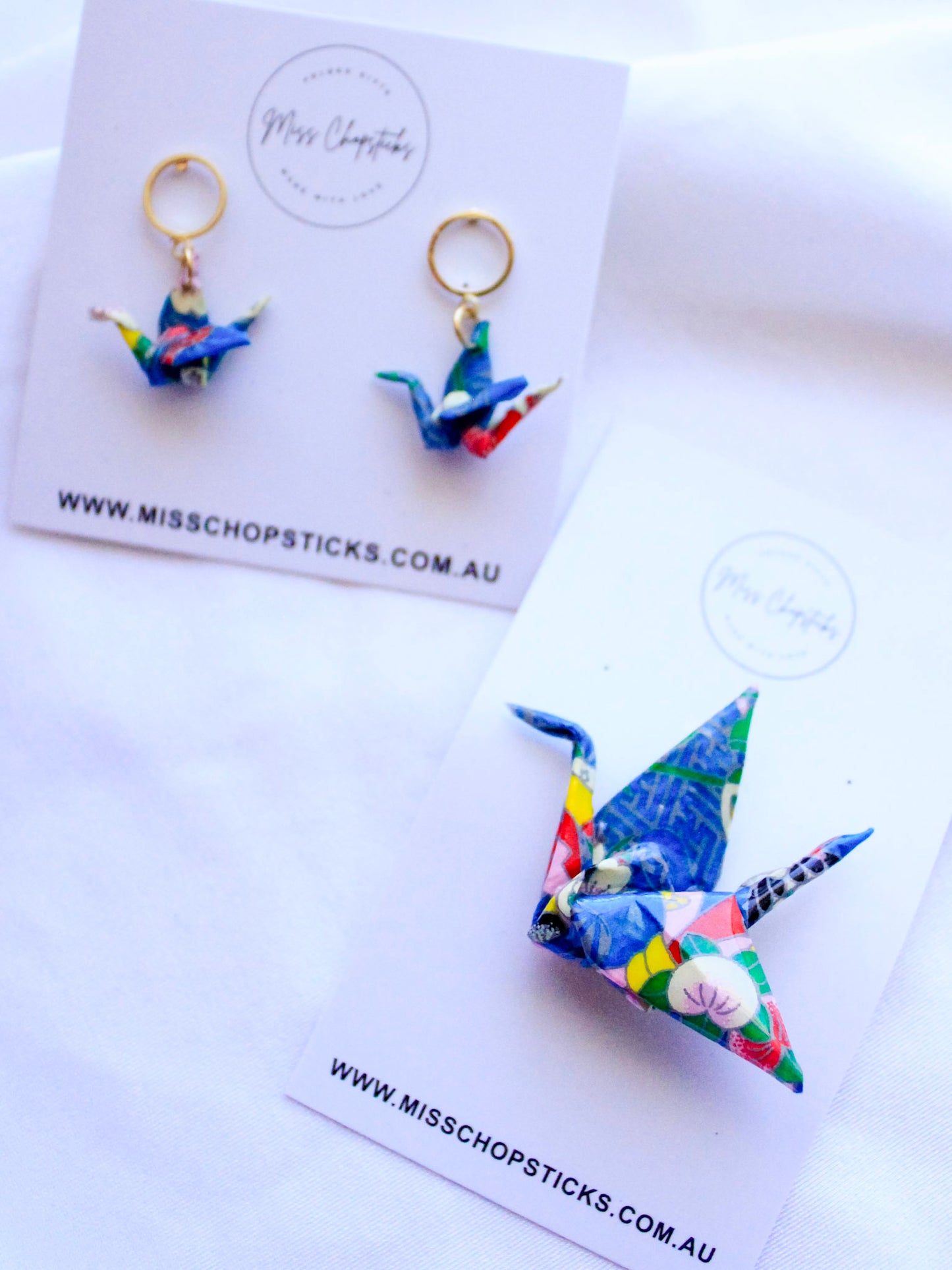 Origami Crane Hoop Stud Earrings & Brooch Gift Bundle