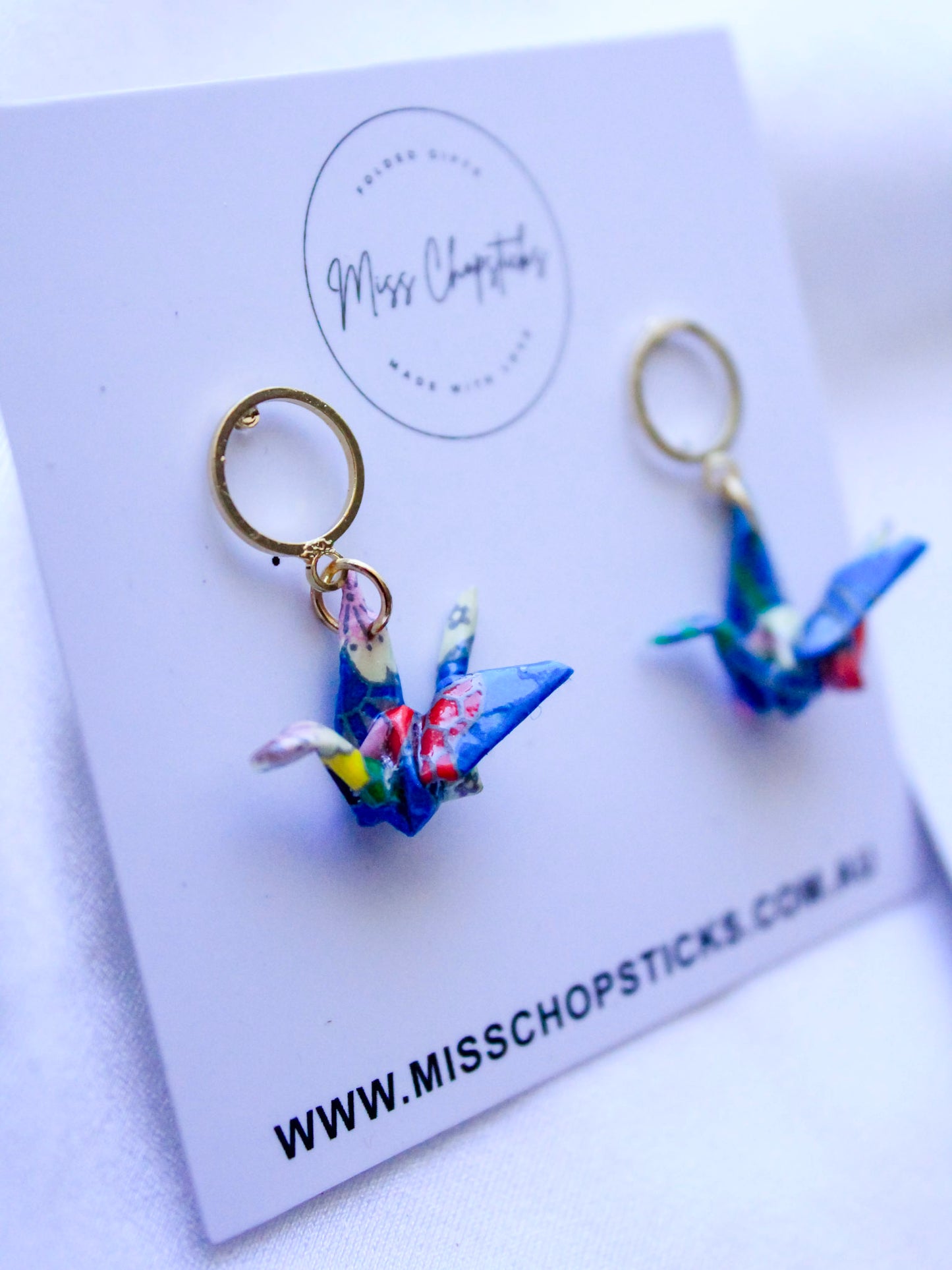 Origami Crane Hoop Stud Earrings & Brooch Gift Bundle