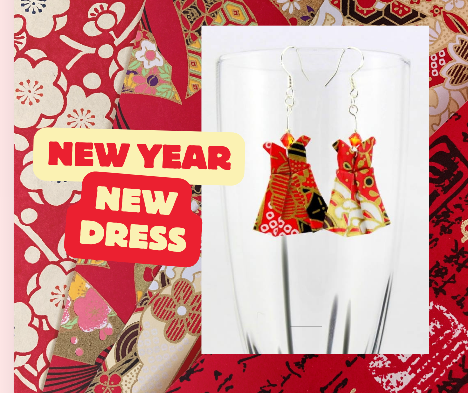 Handmade Origami Earrings – Party Dress with Swarovski Crystals