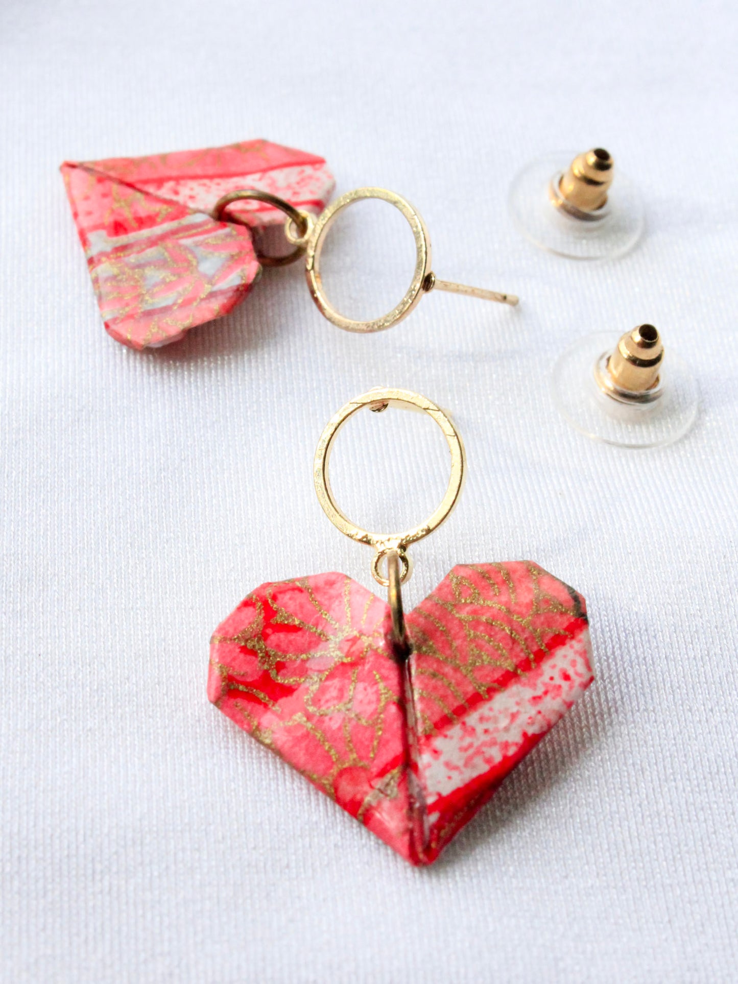 Origami Love Heart Golden Hollow Studs