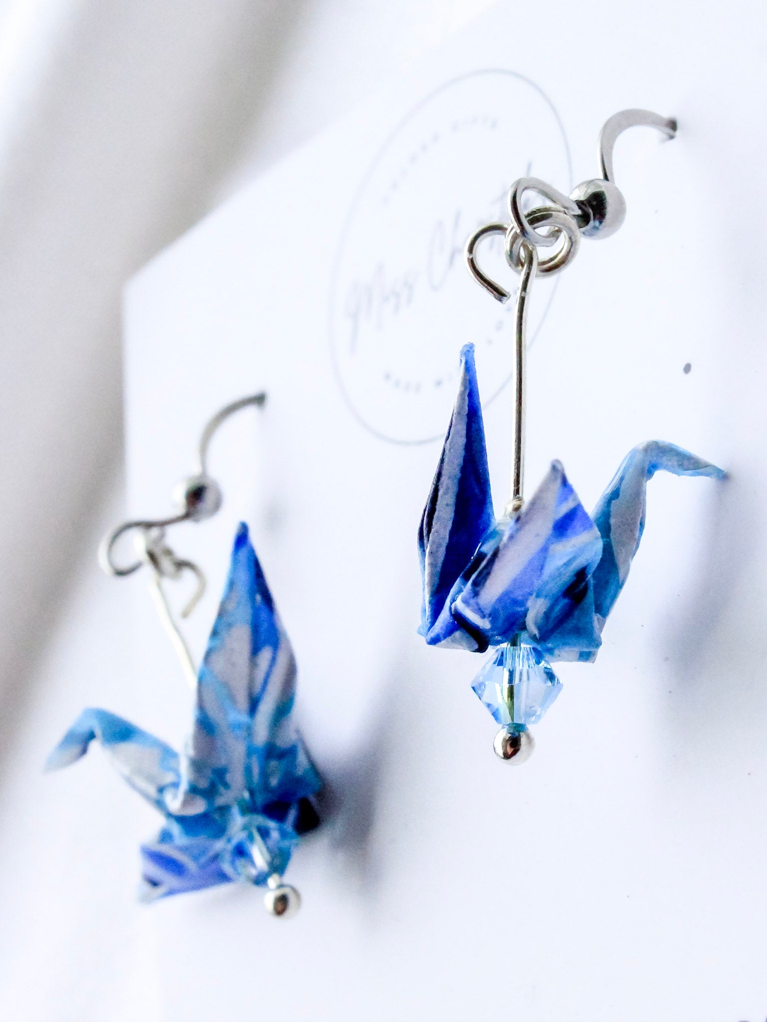 Origami Crane Earrings – Tranquil Harmony with Swarovski Crystal