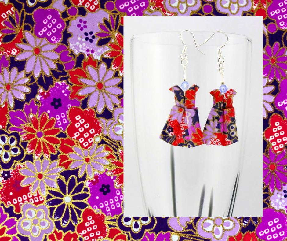Handmade Origami Earrings – Party Dress with Swarovski Crystals