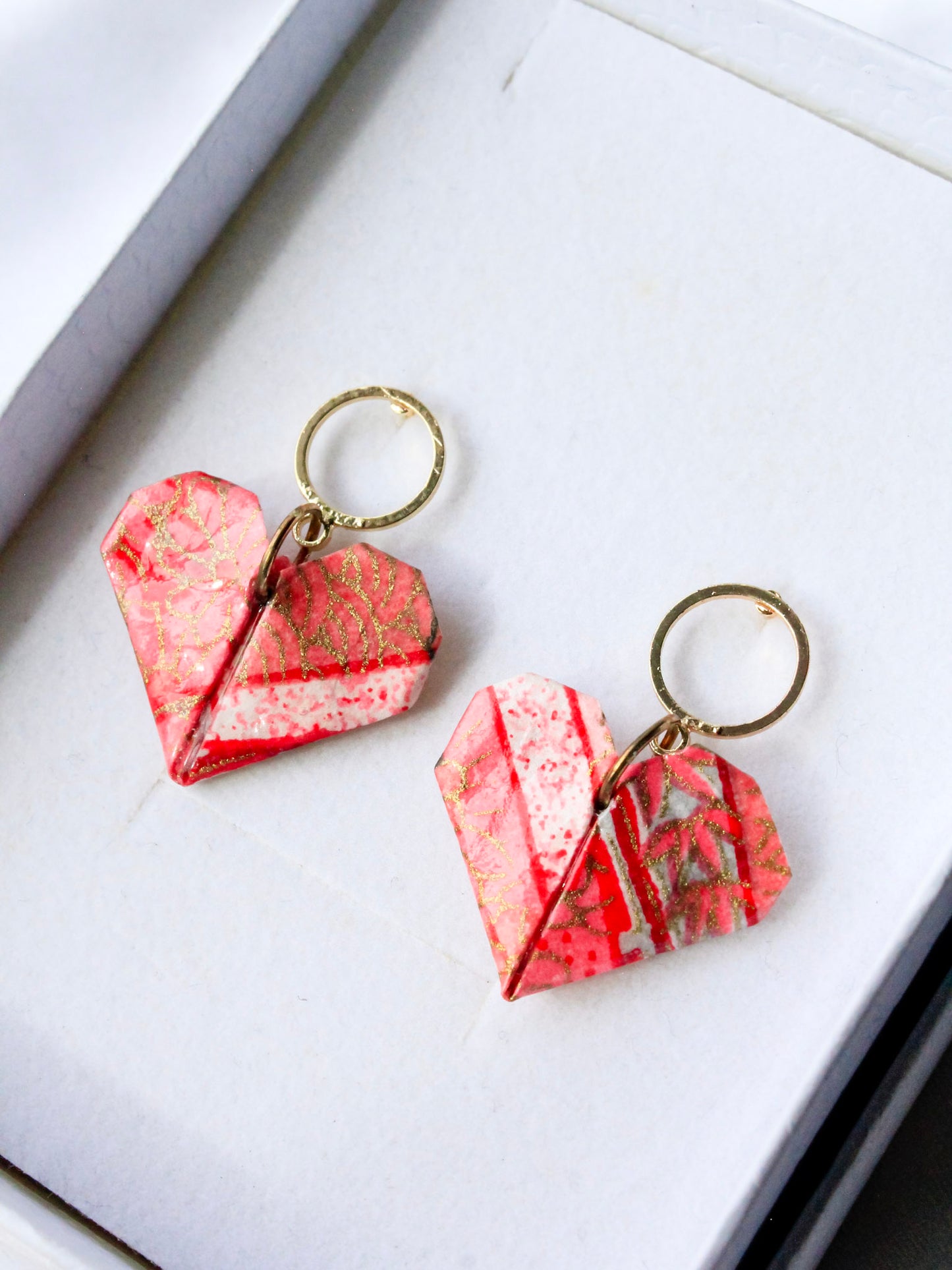 Origami Love Heart Golden Hollow Studs