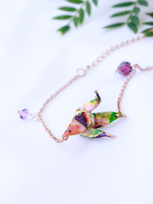 Origami-Bracelet-Crane-Swarovski-Crystals-Rose-Gold-Purple