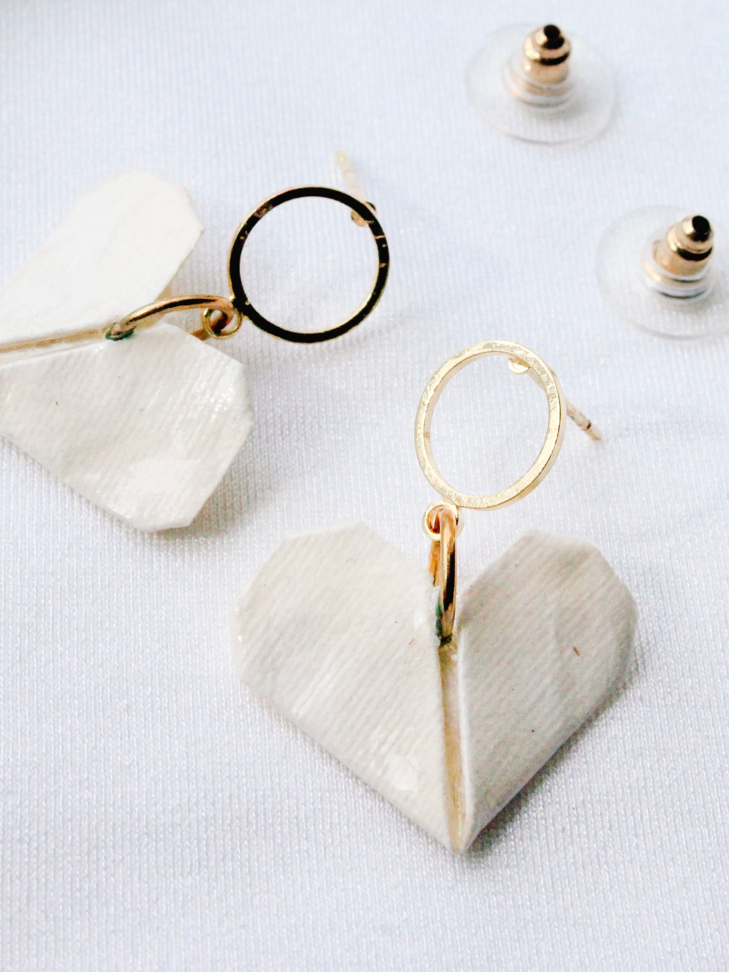 Origami Love Heart Golden Hollow Studs