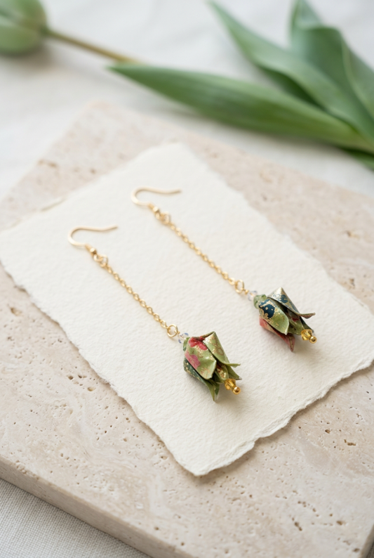 Origami Tulip Earrings Australia | Secret Garden Handmade Japanese Washi Jewellery