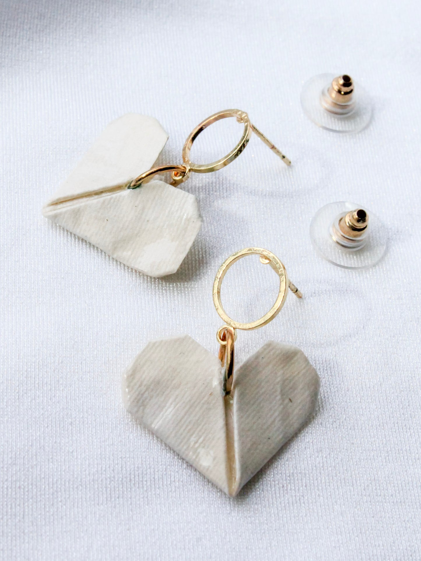 Origami Love Heart Golden Hollow Studs