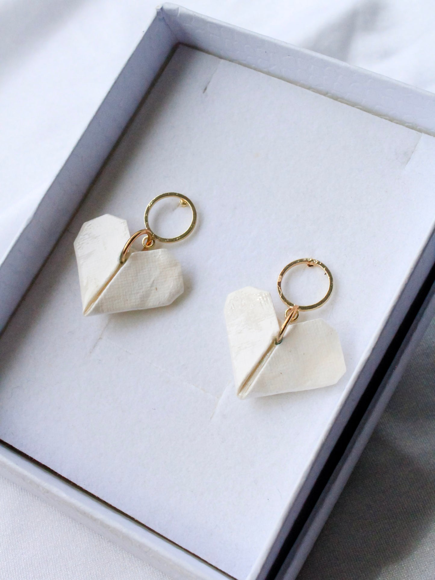 Origami Love Heart Golden Hollow Studs