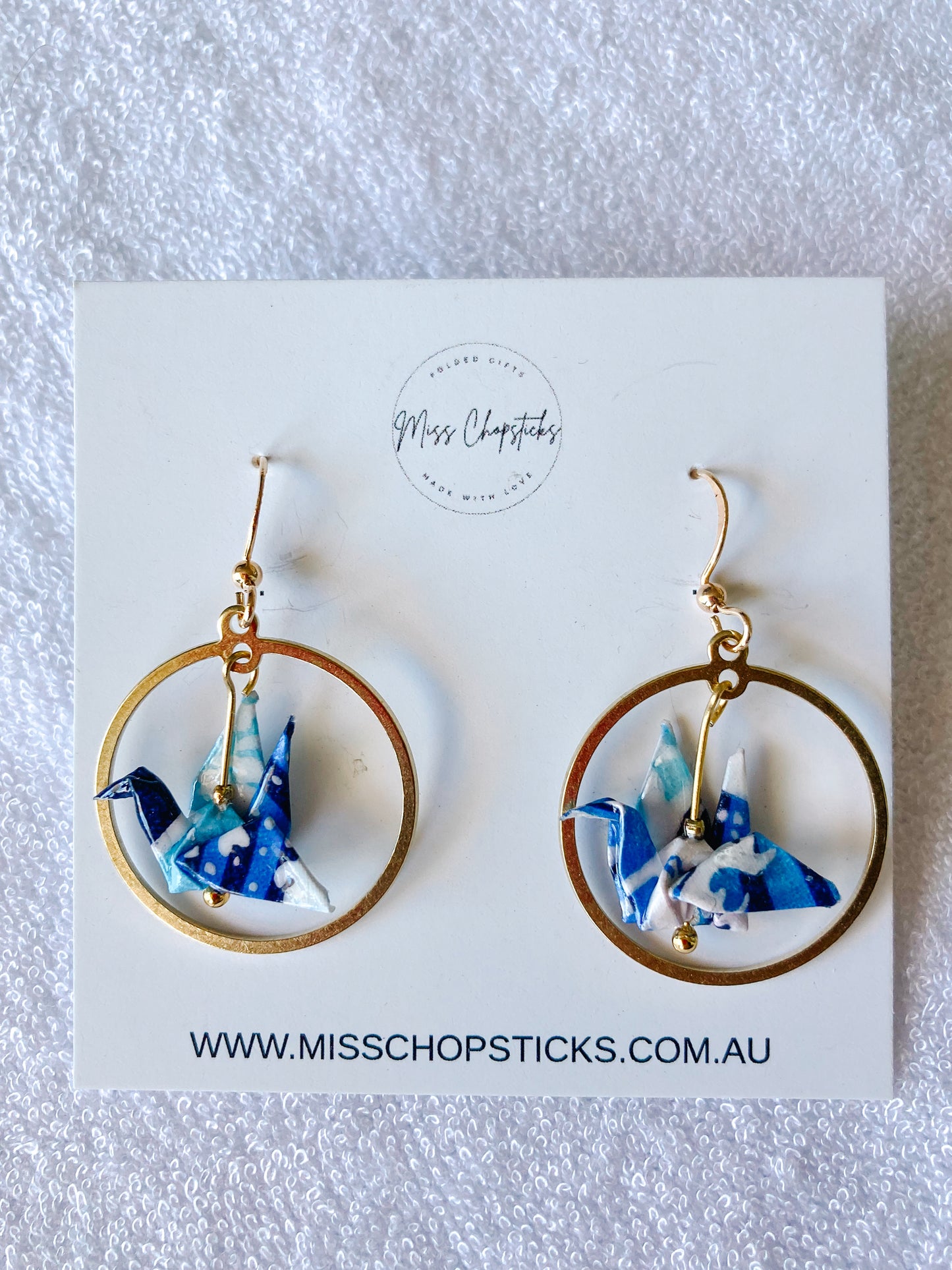 Origami-Earrings-Eternal-Balance-Crane-Embrace-Blue