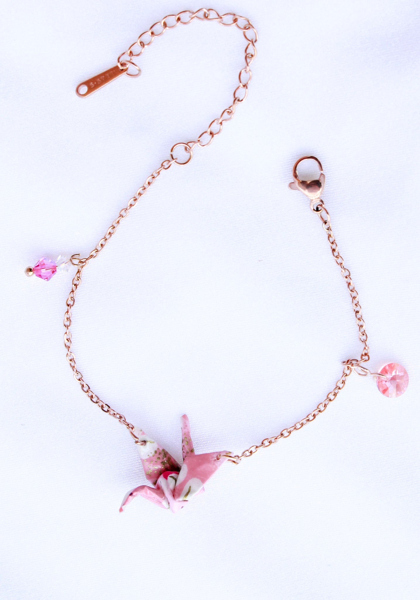 Origami-Bracelet-Crane-Swarovski-Crystals-Rose-Gold-Pink