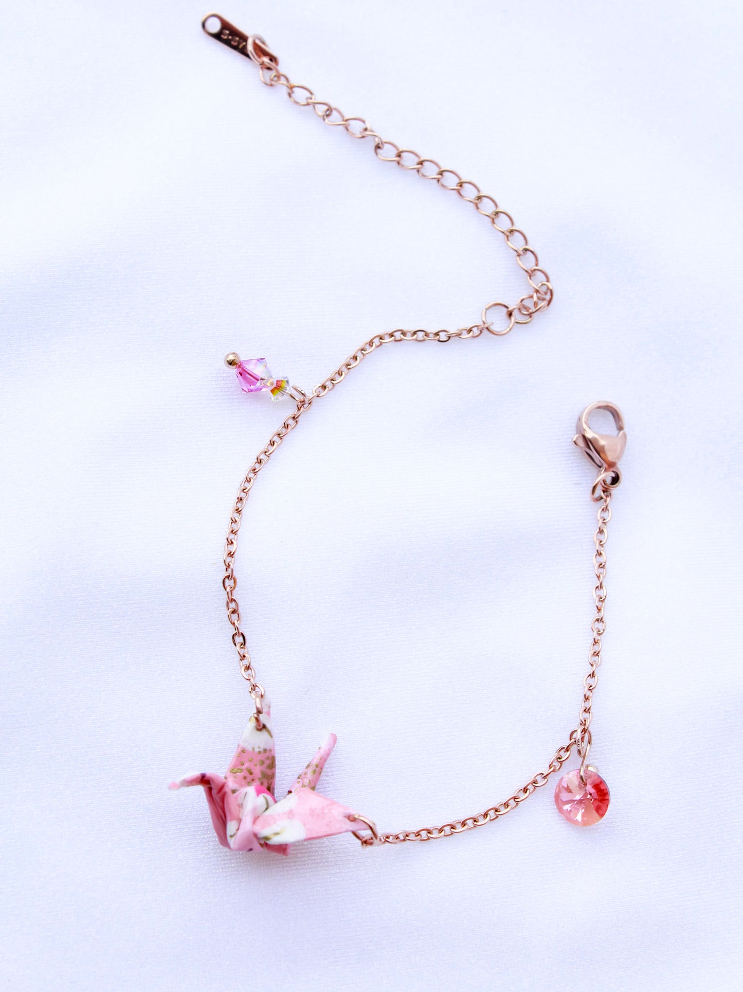 Origami-Bracelet-Crane-Swarovski-Crystals-Rose-Gold-Pink