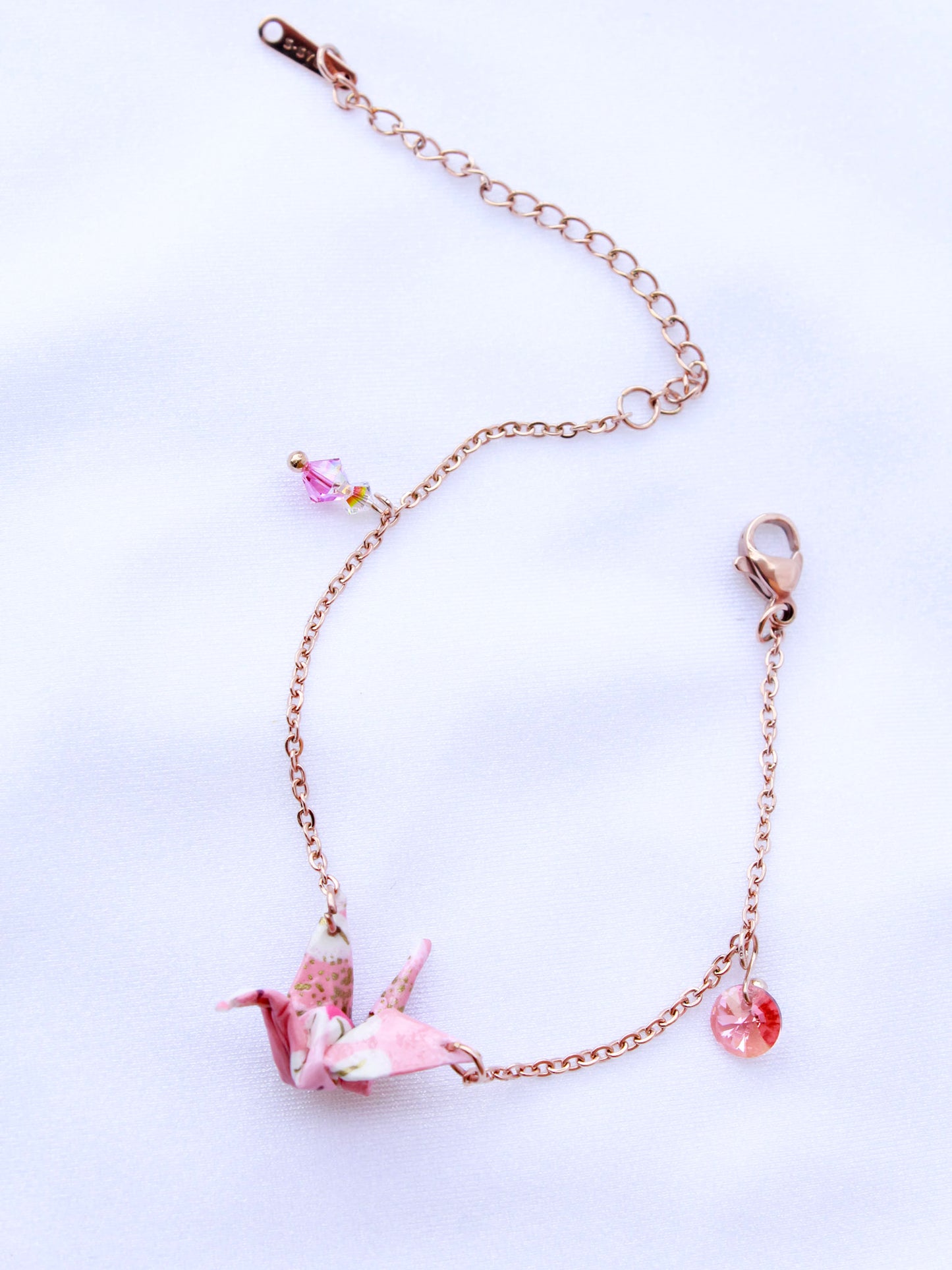 Origami Bracelet - Paper Crane, Rose Gold, Swarovski Crystals