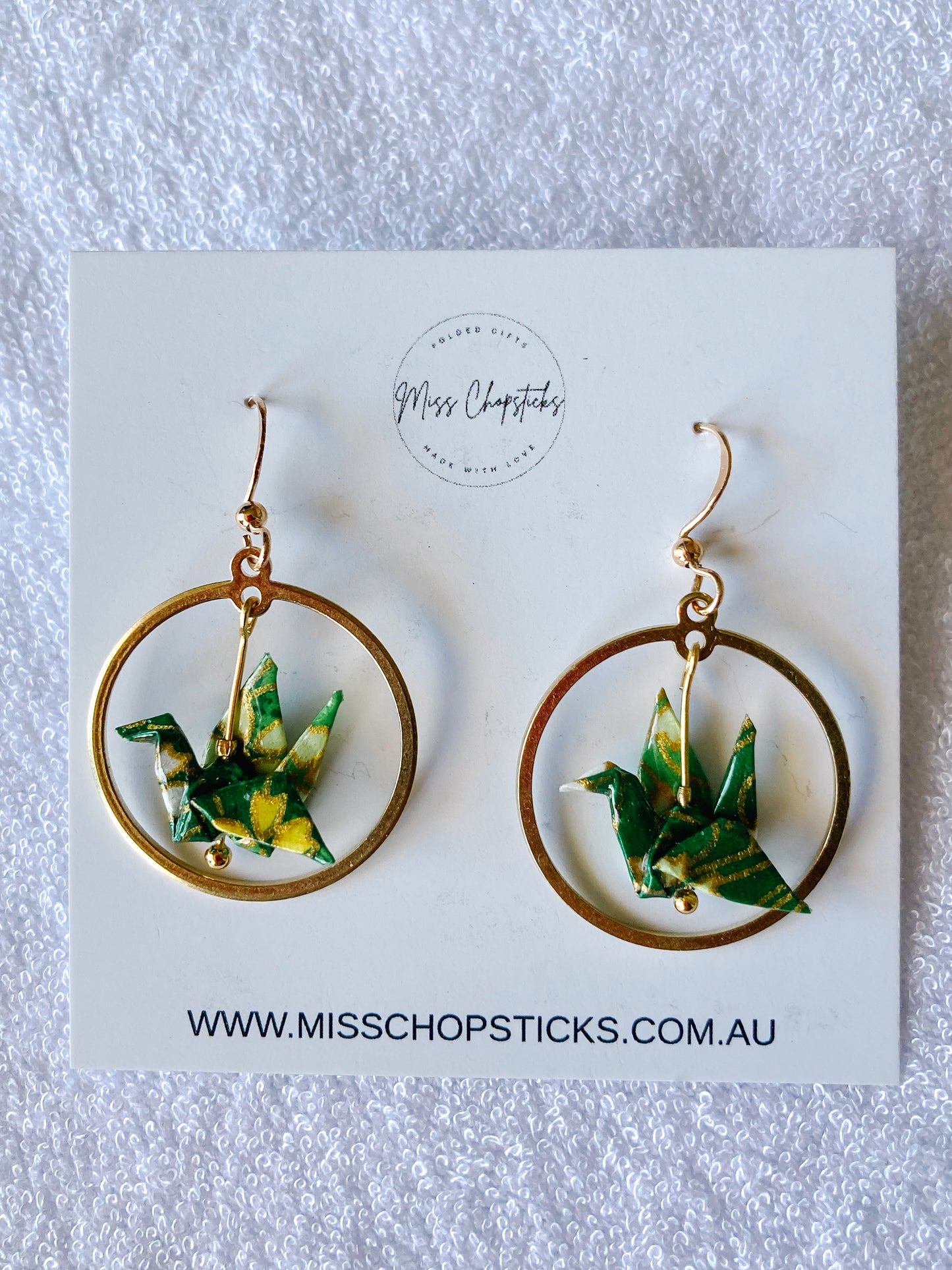Origami-Earrings-Eternal-Balance-Crane-Embrace-Green
