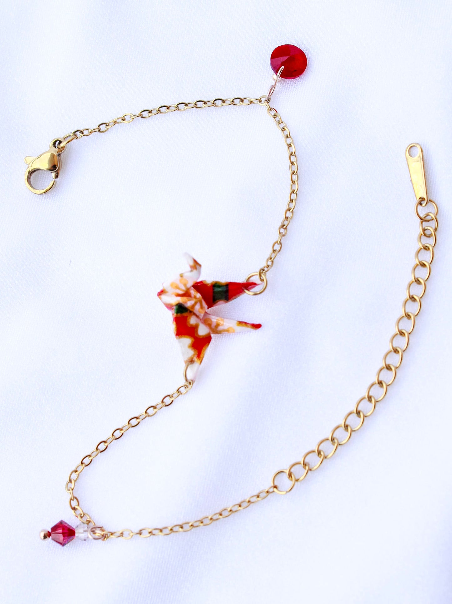 Origami-Bracelet-Crane-Swarovski-Crystals-Gold-Red