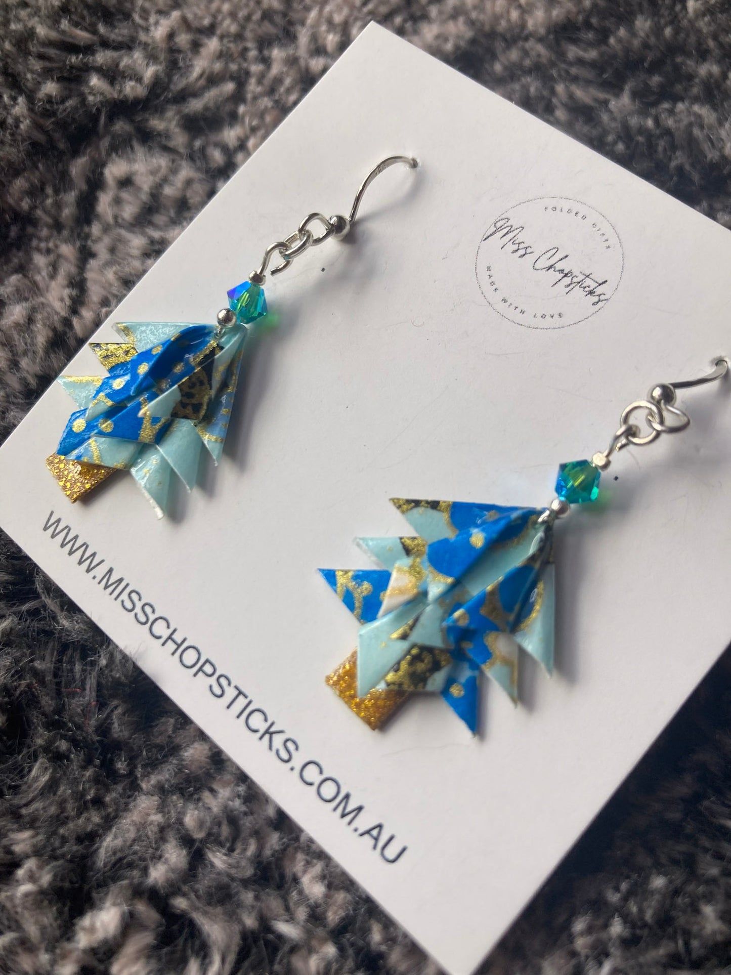Origami Earrings - Christmas Tree Swarovski Crystals