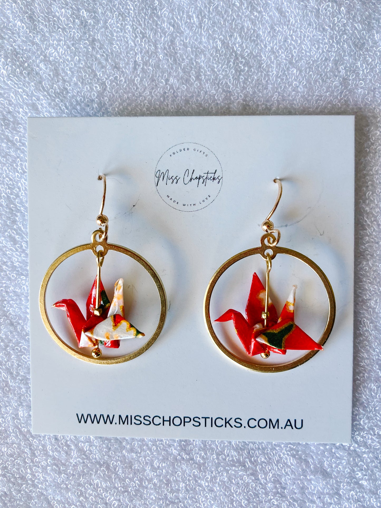 Origami-Earrings-Eternal-Balance-Crane-Embrace-Red