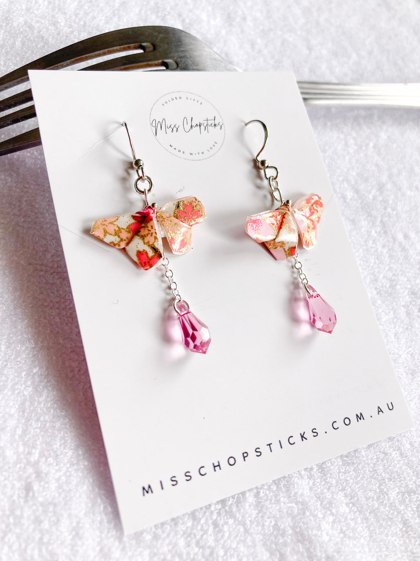 Origami-Butterfly-Dangling-Earrings-Swarovski-Crystals-Pink