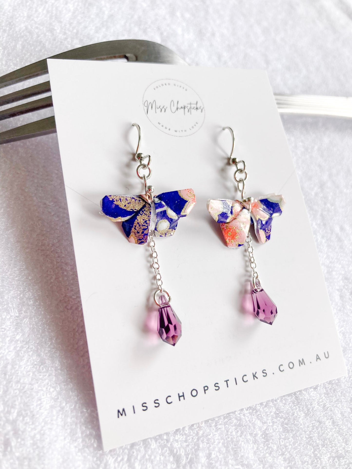 Origami-Butterfly-Dangling-Earrings-Swarovski-Crystals-Purple