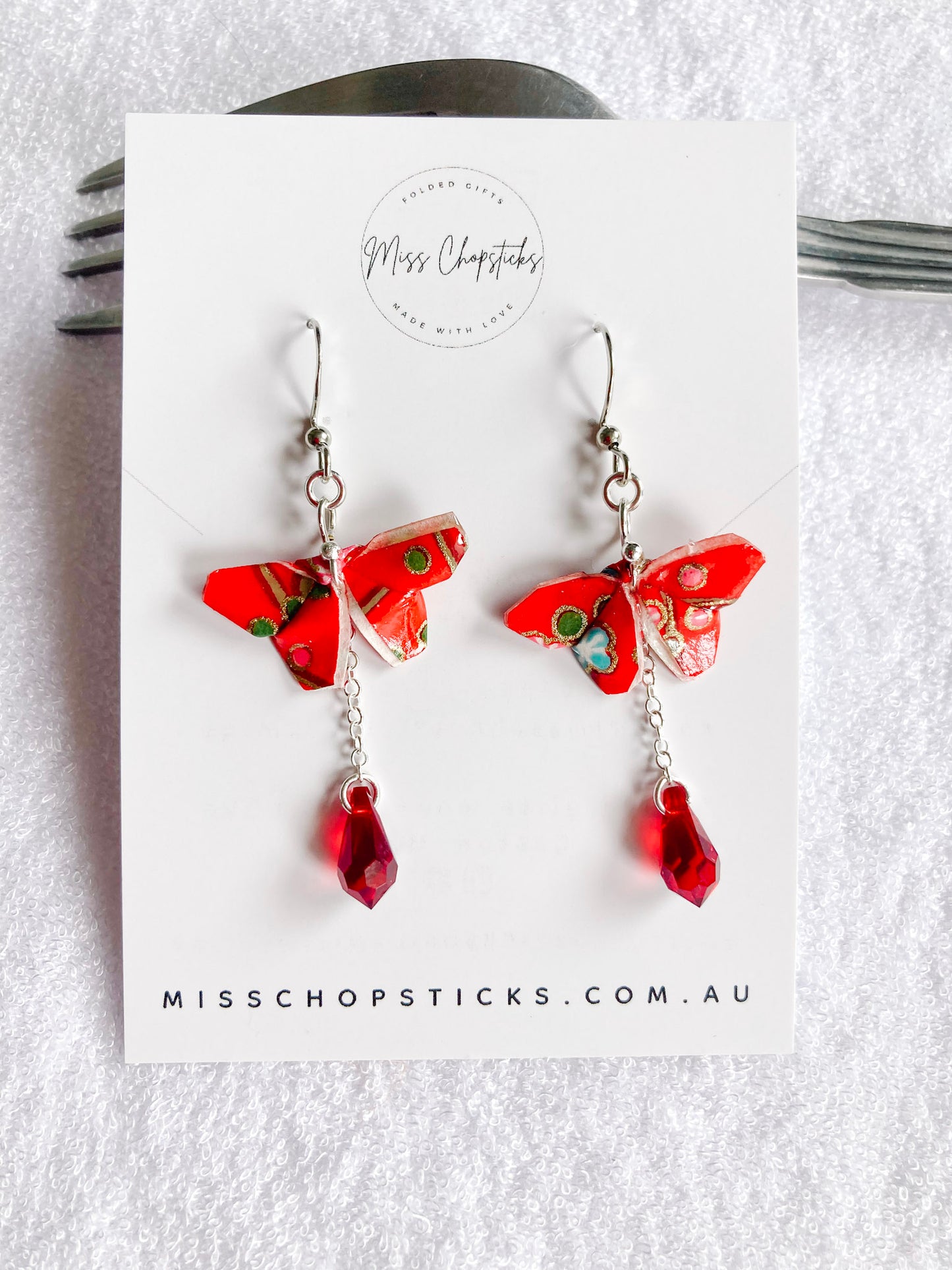 Origami-Butterfly-Dangling-Earrings-Swarovski-Crystals-Red