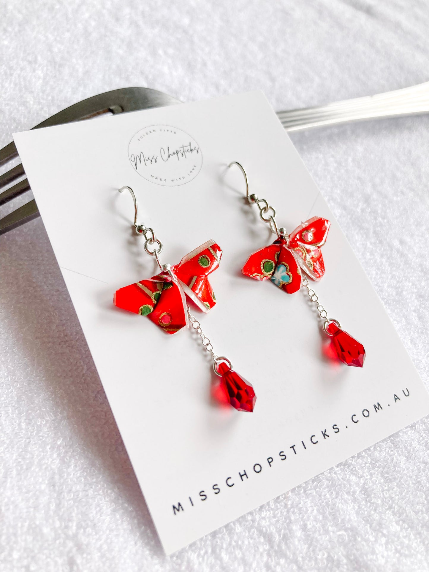 Origami-Butterfly-Dangling-Earrings-Swarovski-Crystals-Red