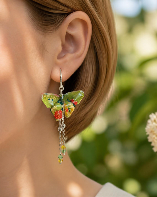 Spring Garden | Origami Butterfly Statement Dangling Earrings | Handmade Japanese Washi Jewellery