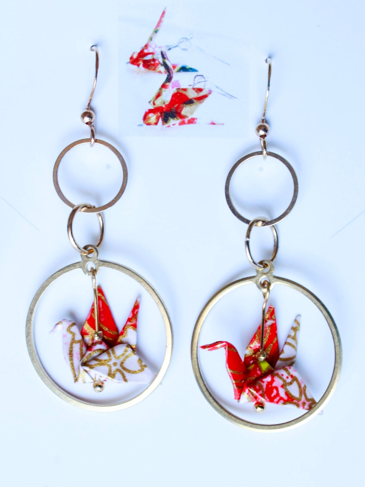 Origami Crane Circle Earrings-Golden Serenity