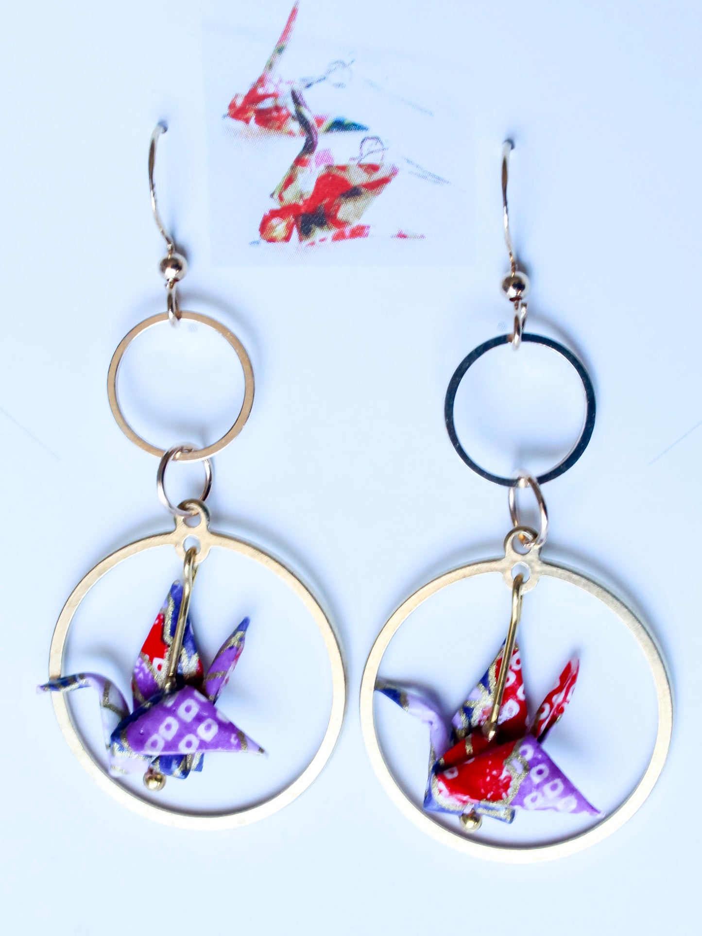 Origami Crane Circle Earrings-Golden Serenity