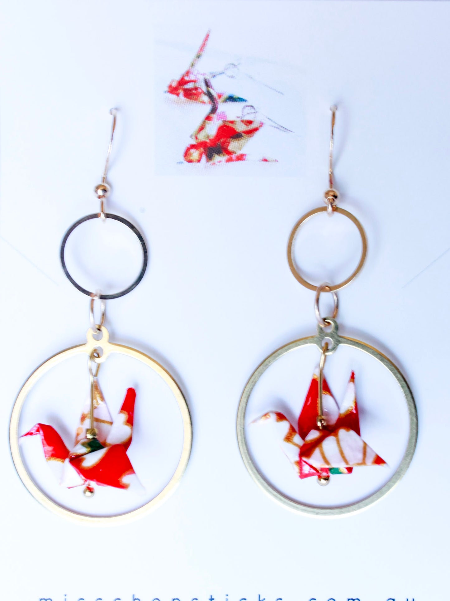 Origami Crane Circle Earrings-Golden Serenity