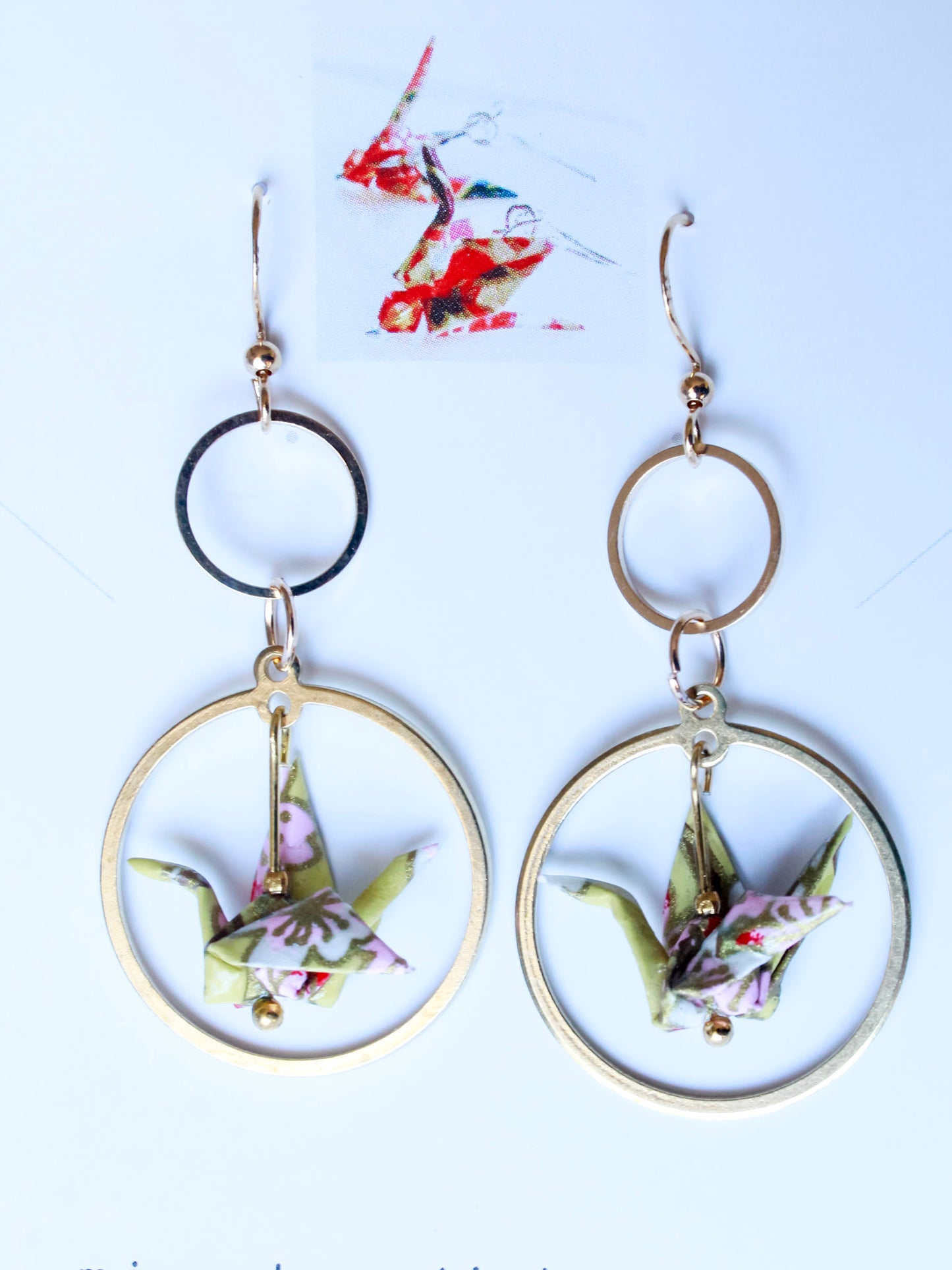 Origami Crane Circle Earrings-Golden Serenity