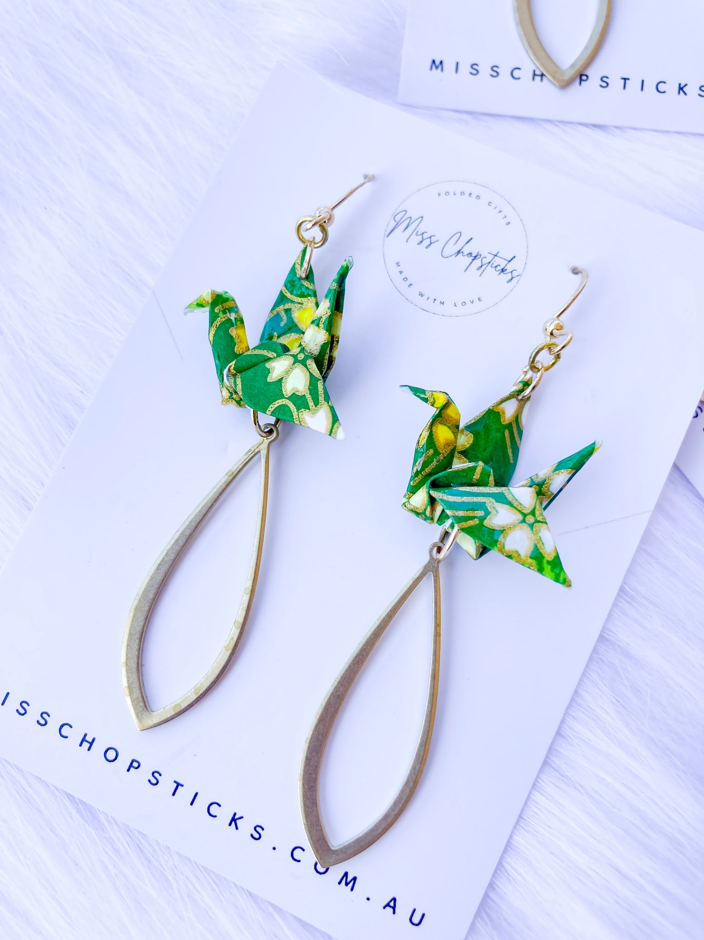 Origami Earrings - Tear-shaped Crane Grace