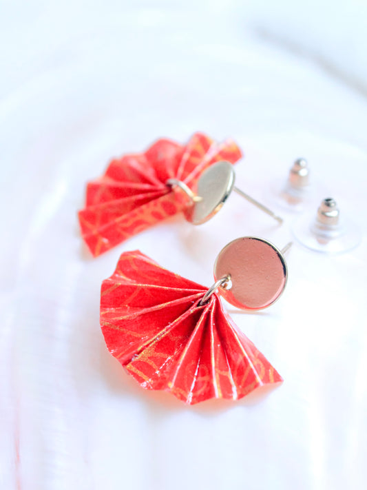 Handmade Origami Fan Golden Stud Earrings – Chic & Elegant