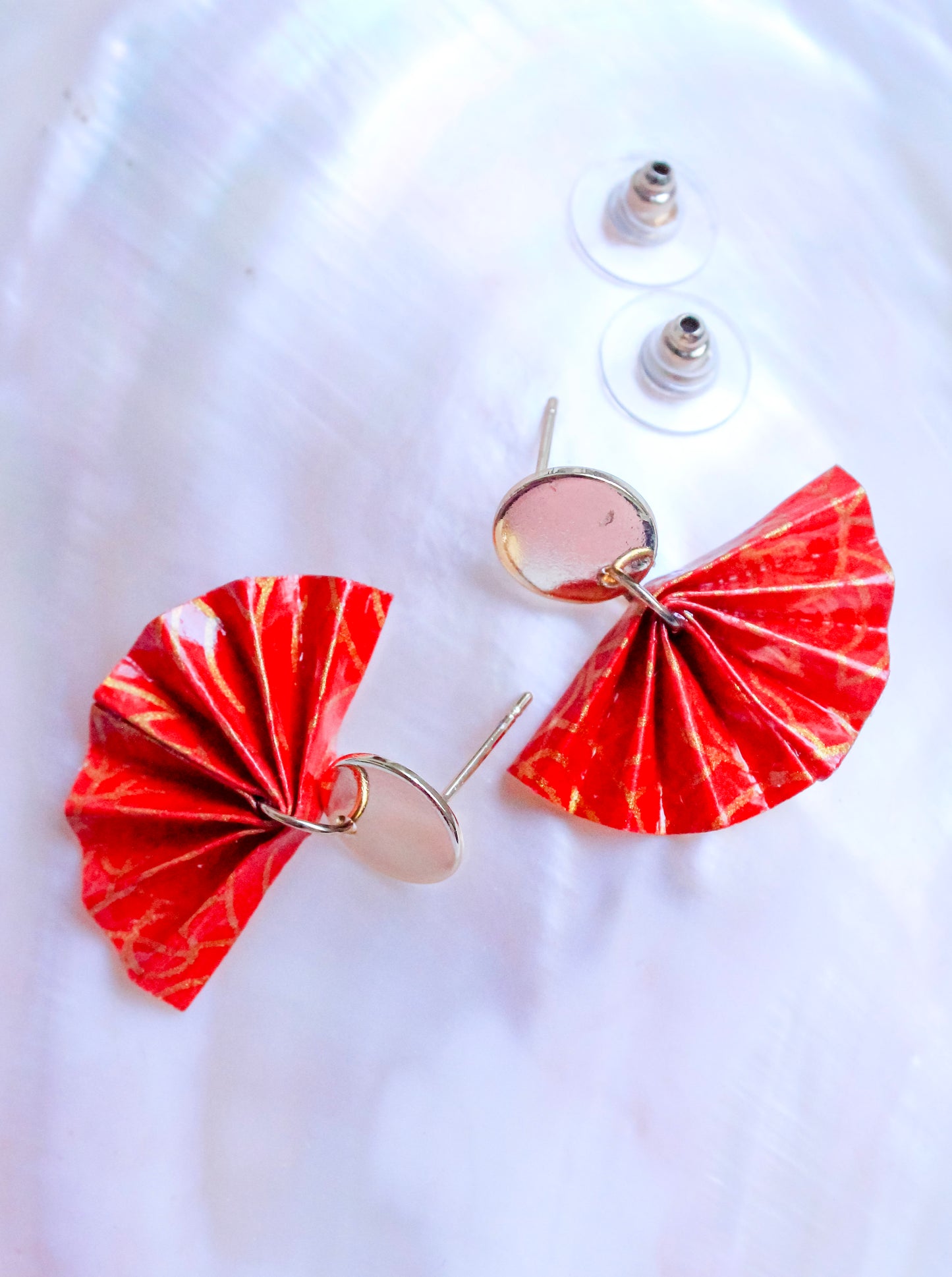 Handmade Origami Fan Golden Stud Earrings – Chic & Elegant
