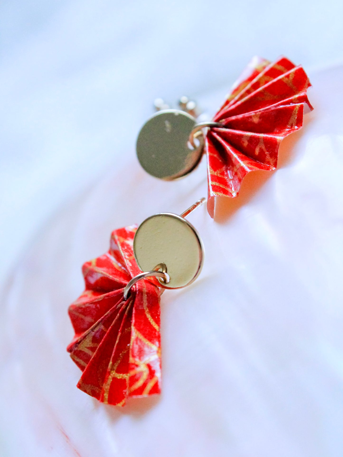 Handmade Origami Fan Golden Stud Earrings – Chic & Elegant