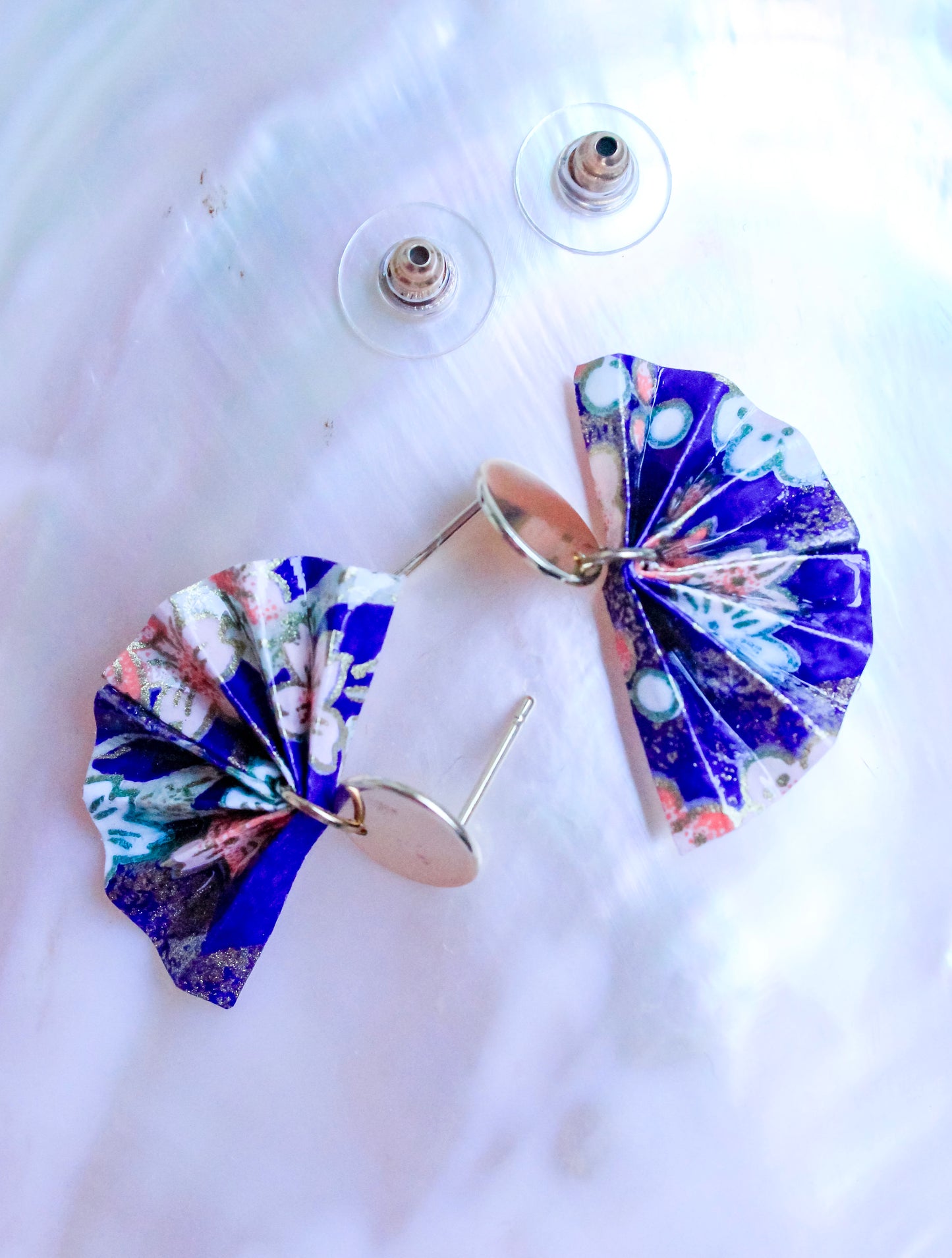 Handmade Origami Fan Golden Stud Earrings – Chic & Elegant