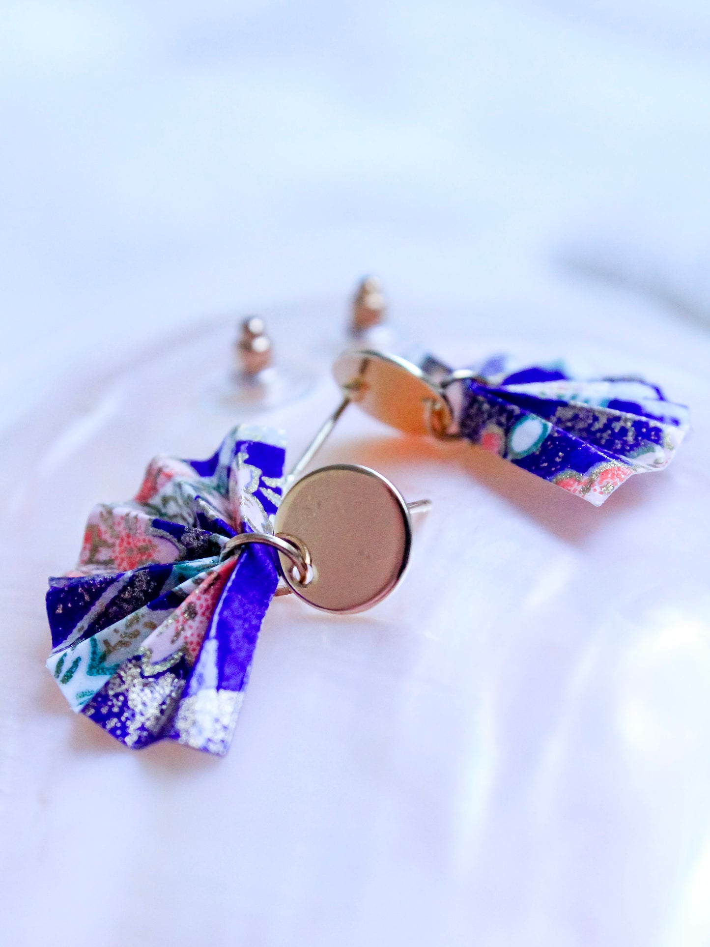 Handmade Origami Fan Golden Stud Earrings – Chic & Elegant