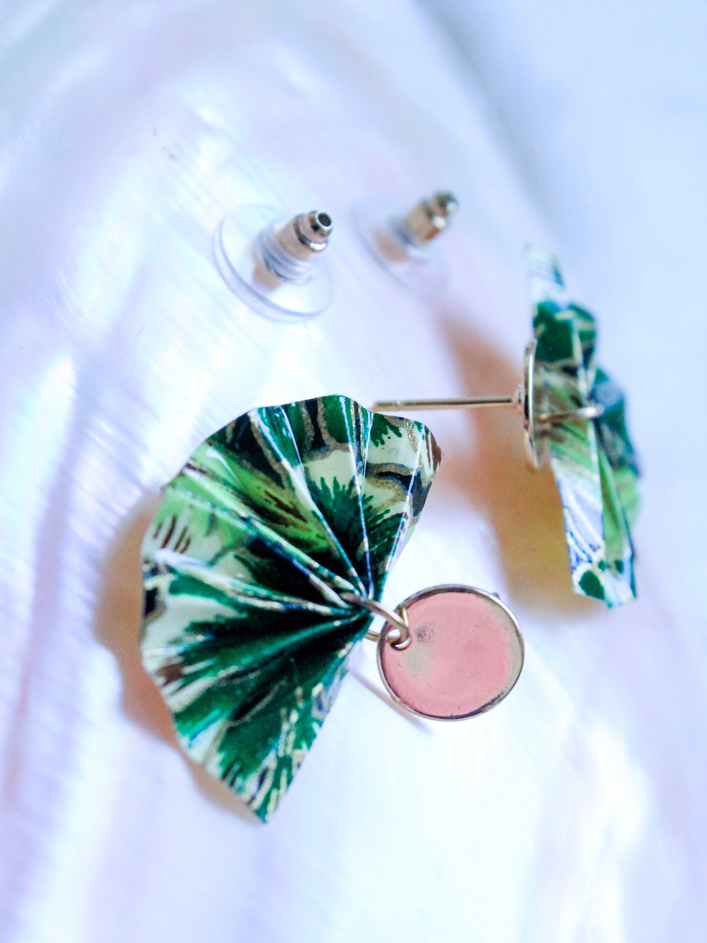 Handmade Origami Fan Golden Stud Earrings – Chic & Elegant