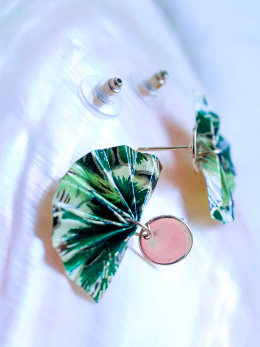 Handmade Origami Fan Golden Stud Earrings – Chic & Elegant