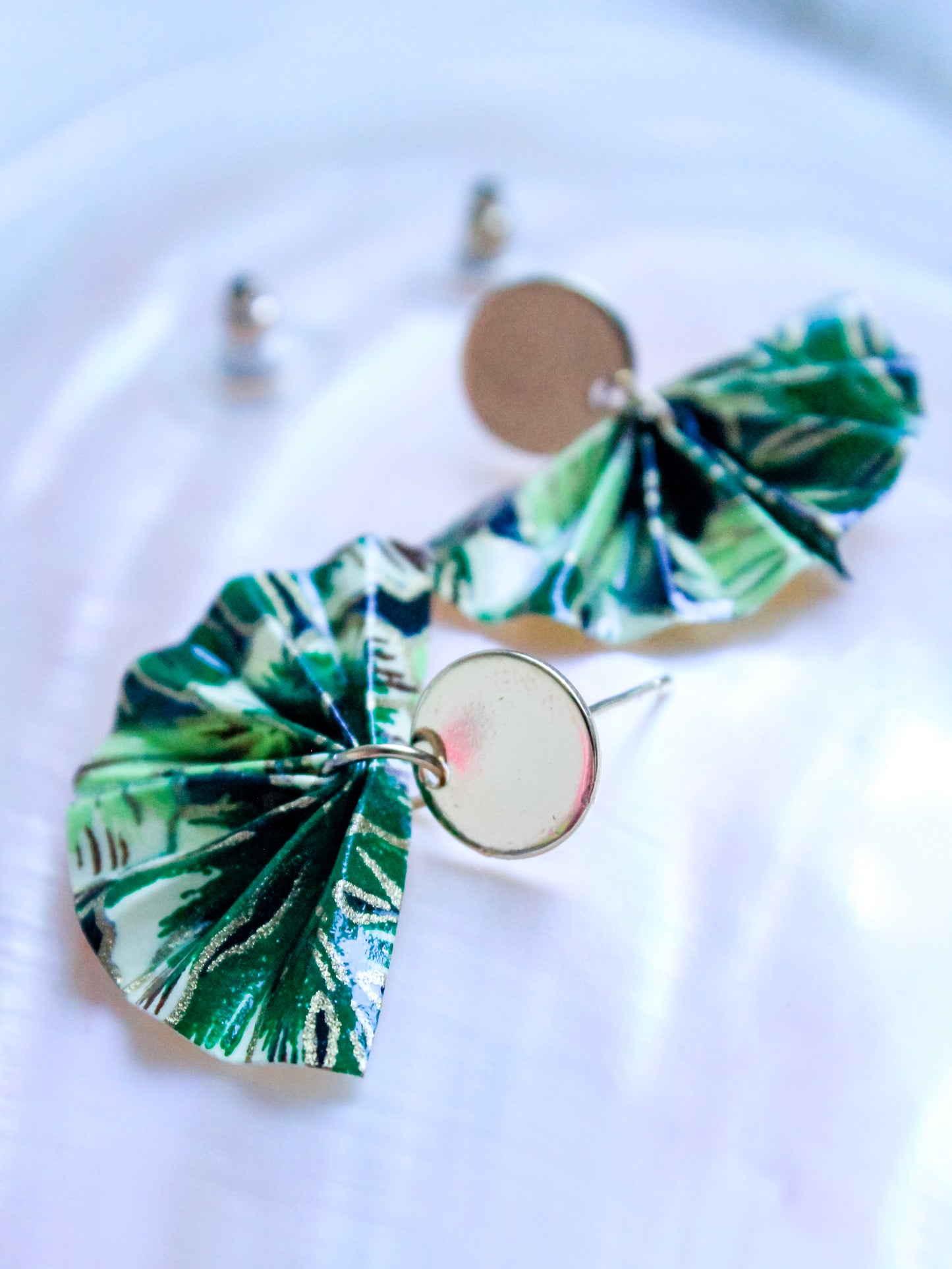 Handmade Origami Fan Golden Stud Earrings – Chic & Elegant