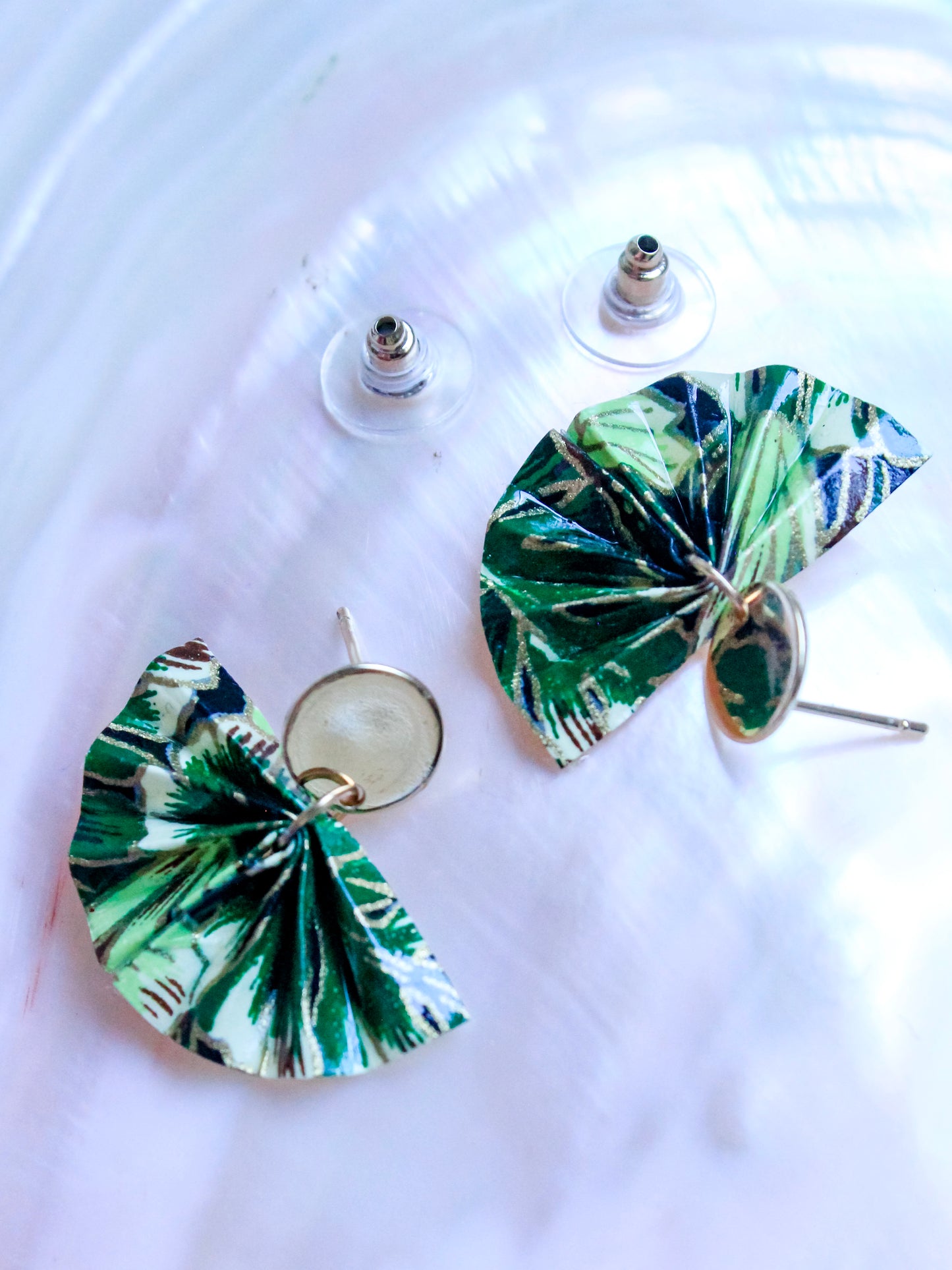 Handmade Origami Fan Golden Stud Earrings – Chic & Elegant