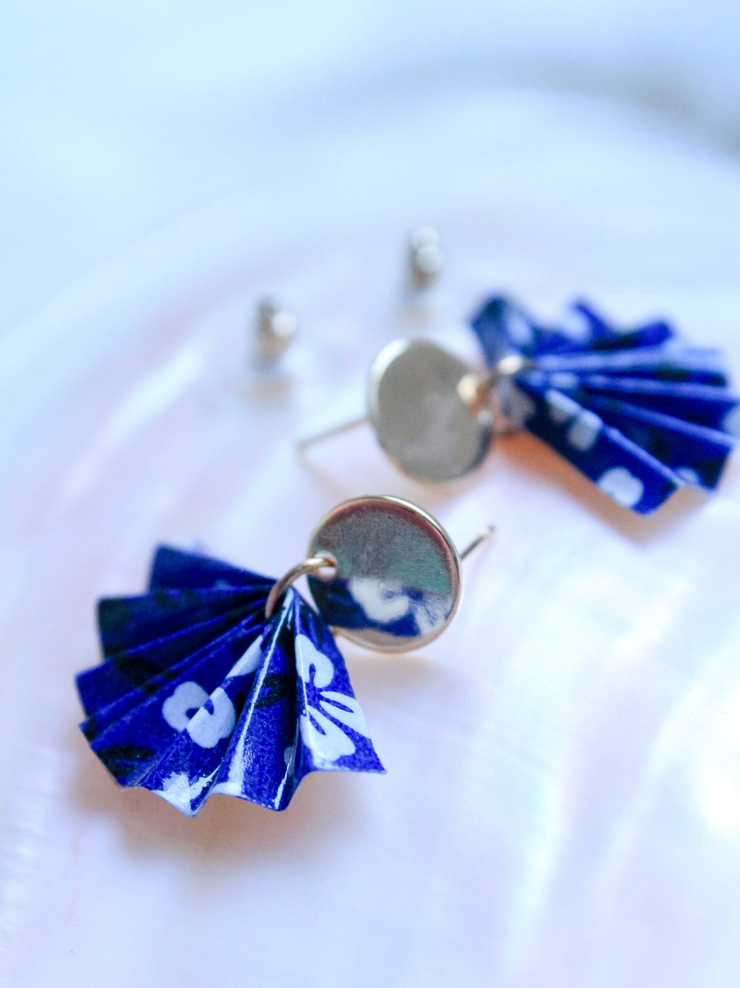 Handmade Origami Fan Golden Stud Earrings – Chic & Elegant