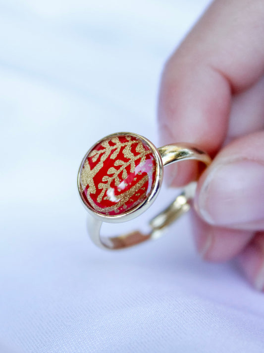 Handmade Washi Paper Ring – Crimson Blessing Origami Design