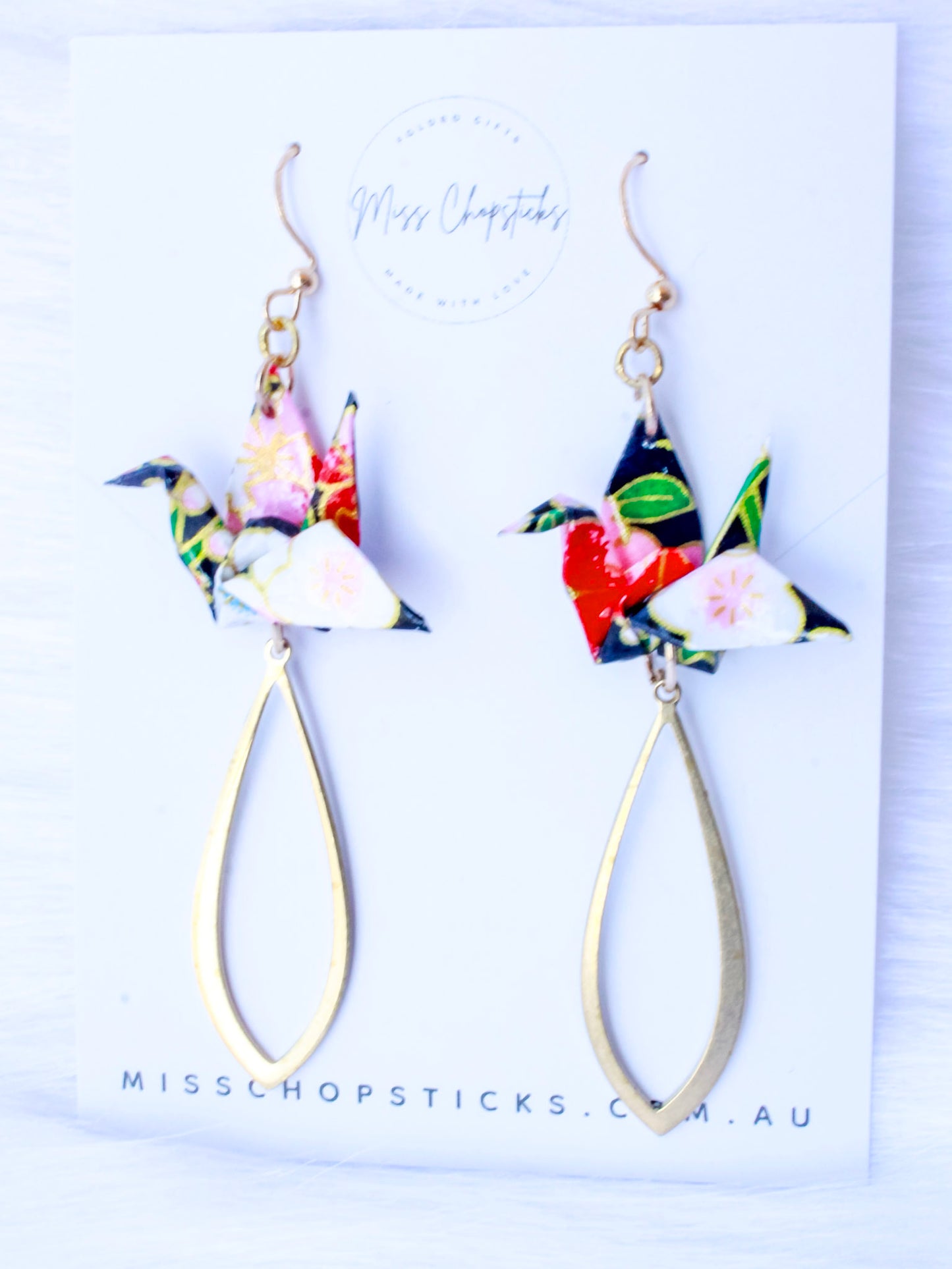 Origami Earrings - Tear-shaped Crane Grace