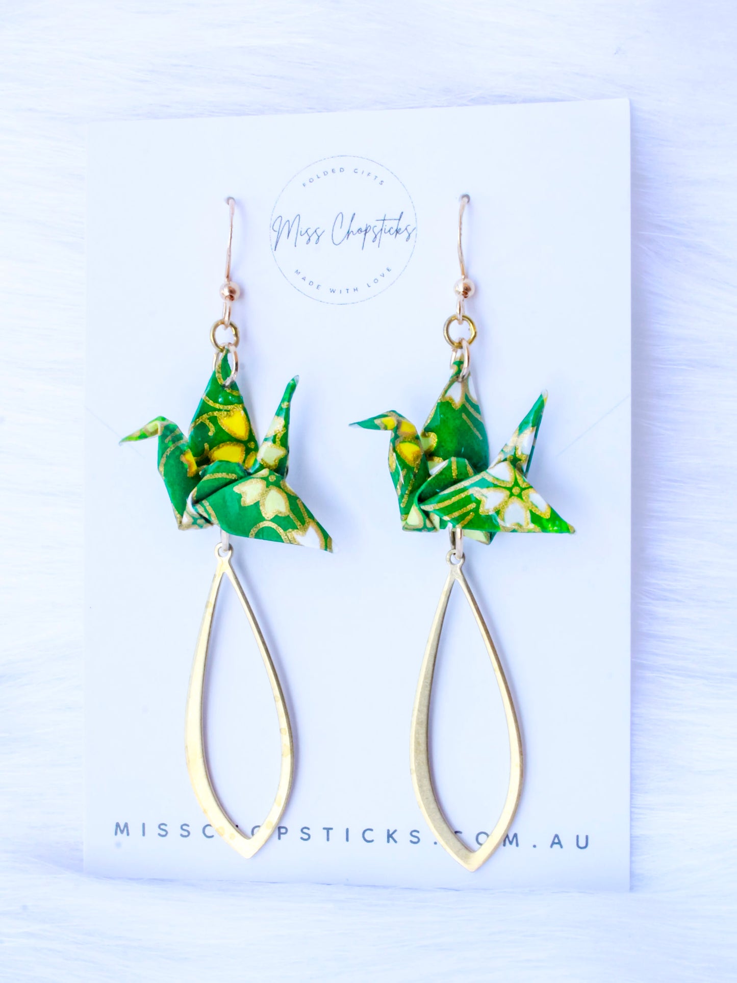 Origami Earrings - Tear-shaped Crane Grace