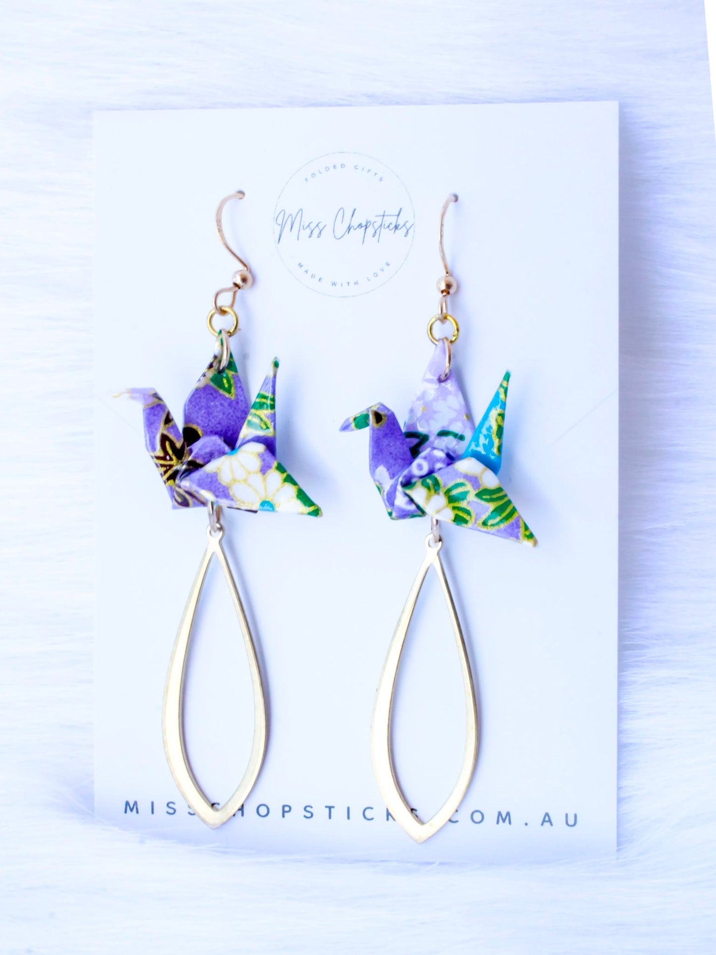 Origami Earrings - Tear-shaped Crane Grace