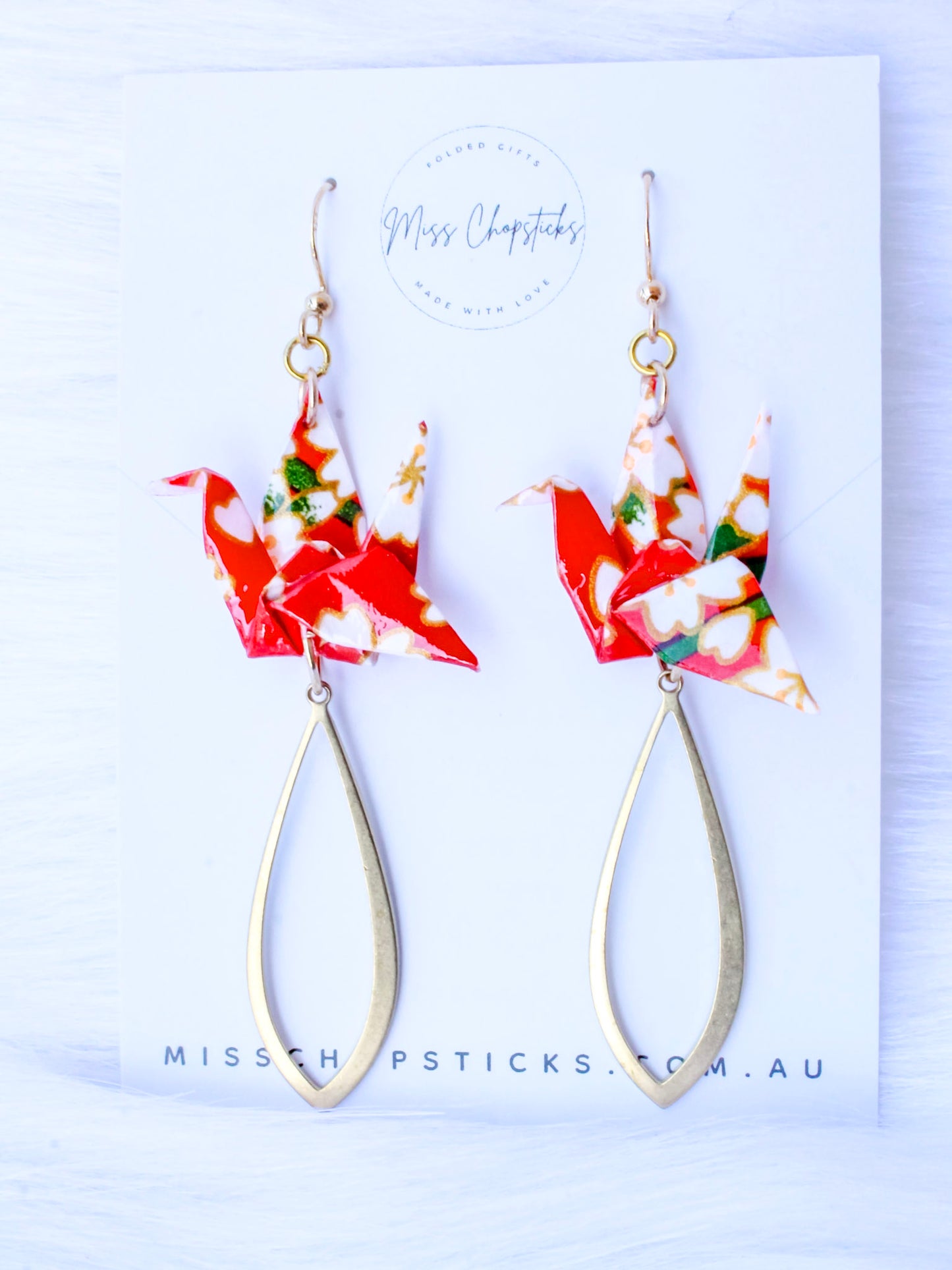 Origami Earrings - Tear-shaped Crane Grace