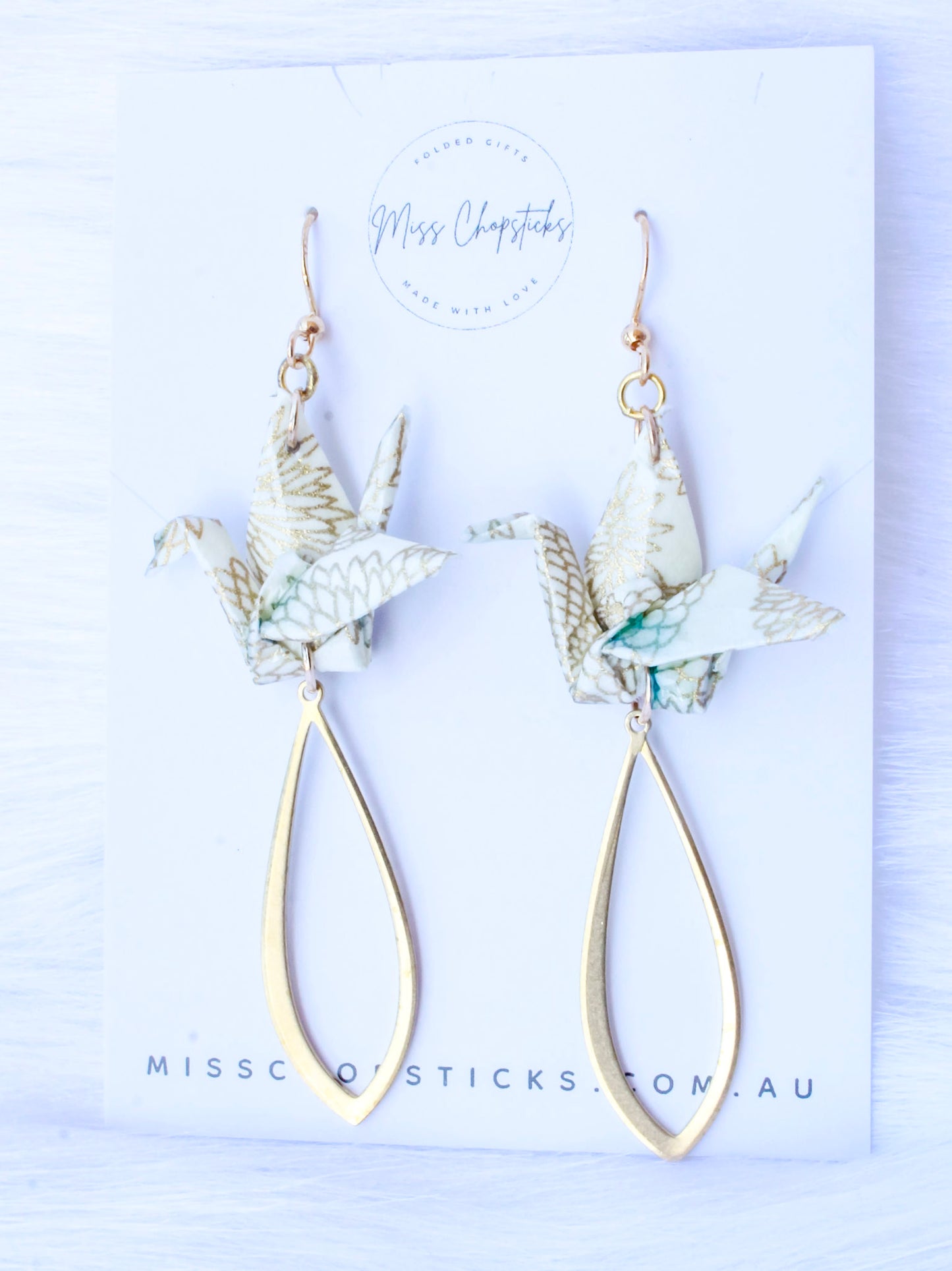 Origami Earrings - Tear-shaped Crane Grace