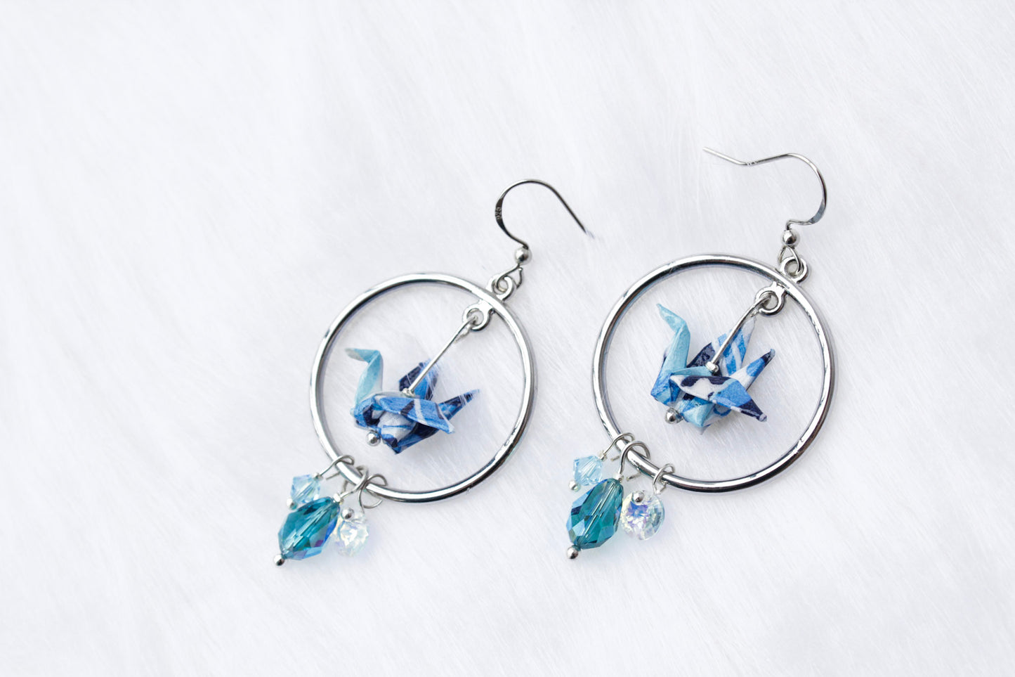 Origami Earrings - Whispering Crane Ethereal Sparkle