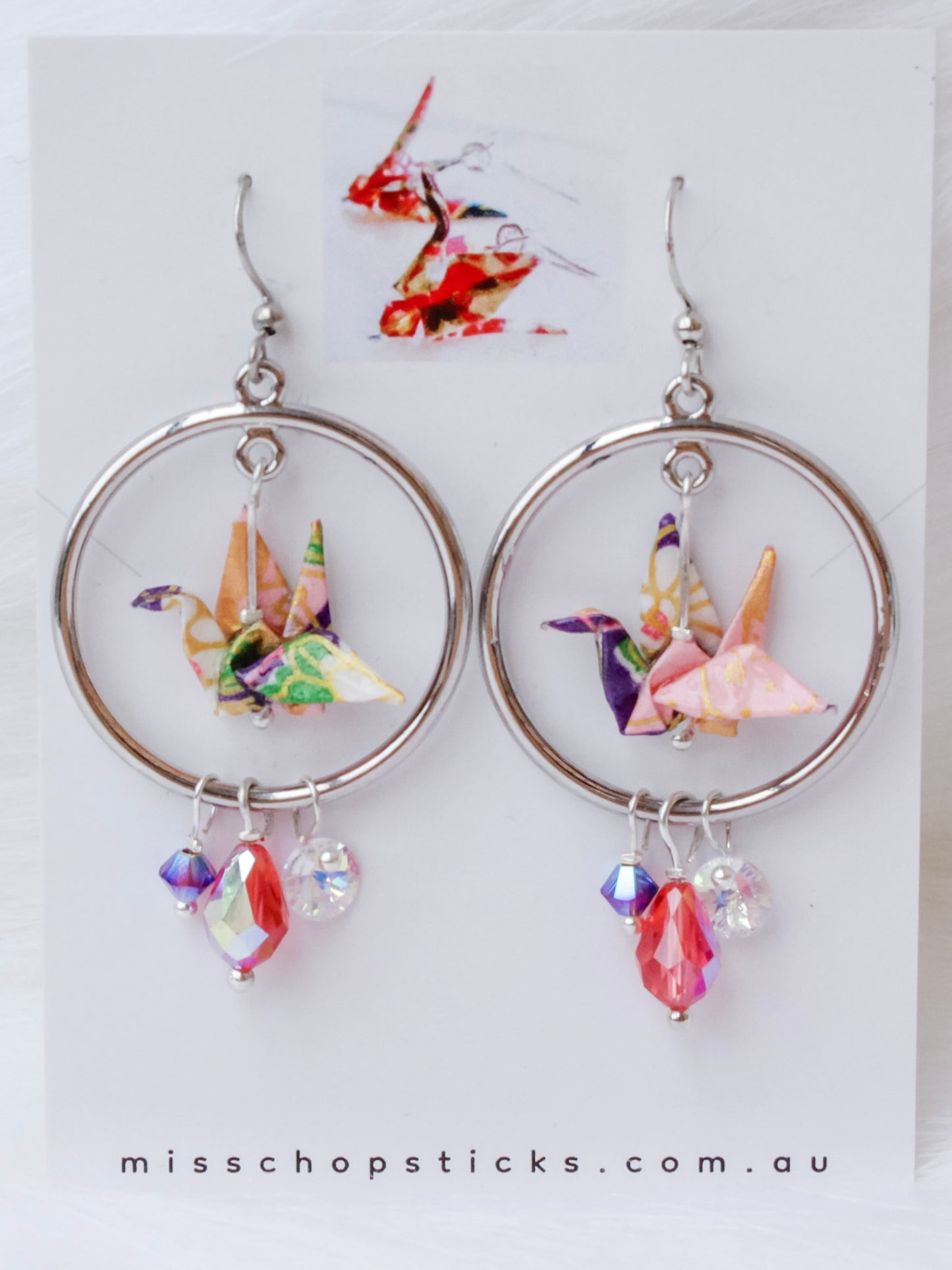 Handmade Origami Earrings – Whispering Crane Sparkle